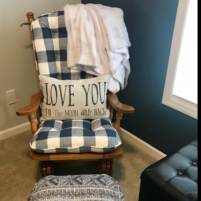 Navy Blue Rocking Chair Cushions / Ticking Stripe Navy Blue Rocking