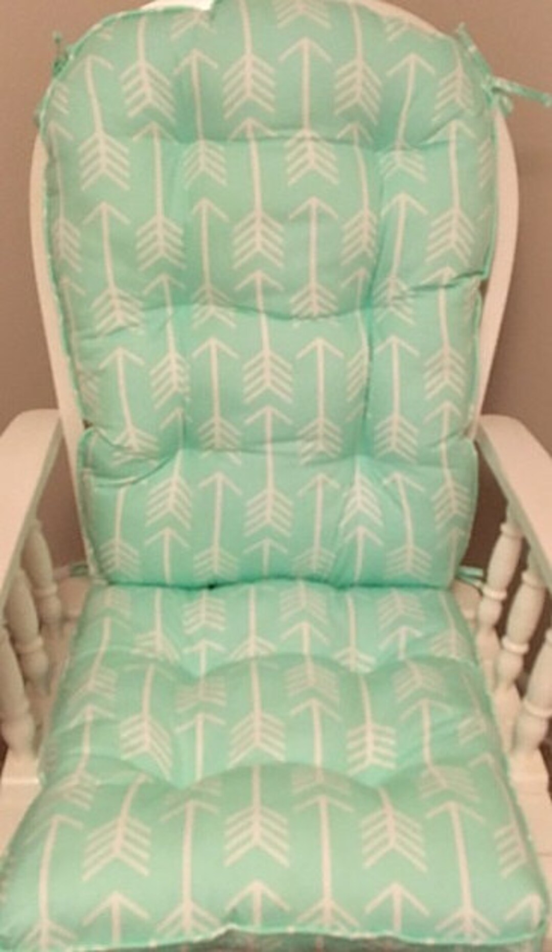 Glider or Rocking Chair Cushions Set in Mint Green With White Arrows