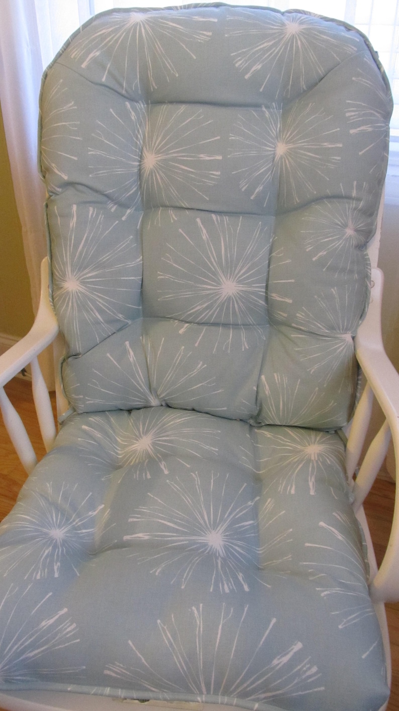 glider or rocking chair cushions set in sparks spa blue with white  starburst baby nursery rocker dutailier replacement