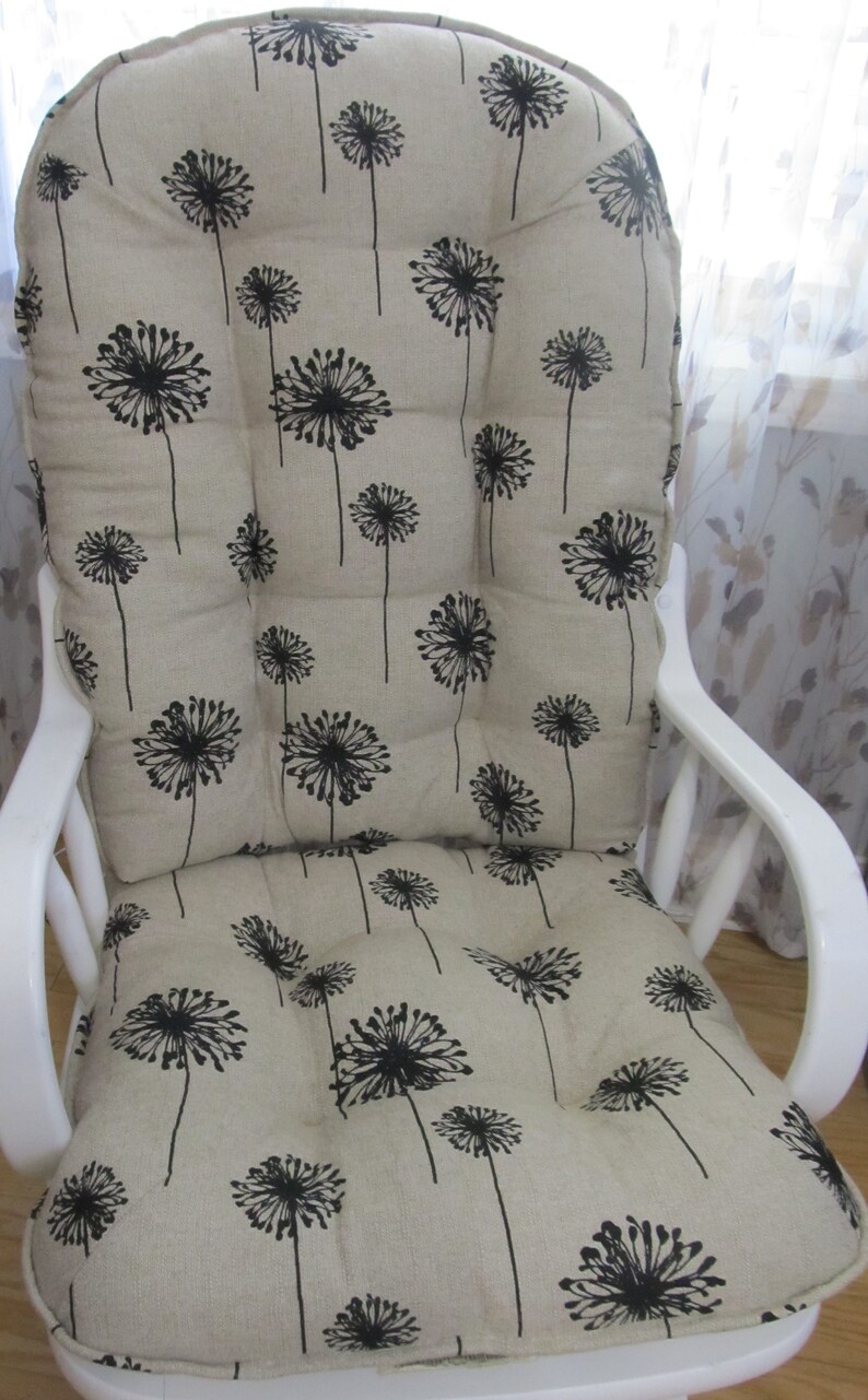 Glider or Rocking Chair Cushions Set in Black Dandelion Floral Etsy