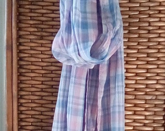 Hand Sewn Blue Plaid  Scarf, Fashion Scarf, Head Scarf, Shawl