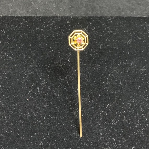 Vintage 10K Yellow Gold Floral Stick Pin With Pin… - image 4