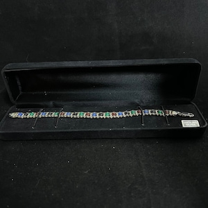Vintage Milor Sterling Silver Multicolored Beaded Tennis Bracelet Italy (2745)