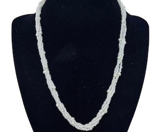 Vintage 4 Strand Twisted White Faux Pearl Seed Bead Necklace (796)