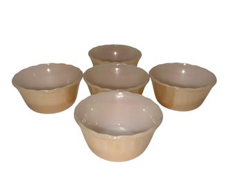 Vintage Set Of 5 Fire King Peach Lustre Custard Cups