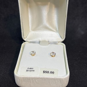 14k Yellow Gold And CZ Pierced Earrings (4163)