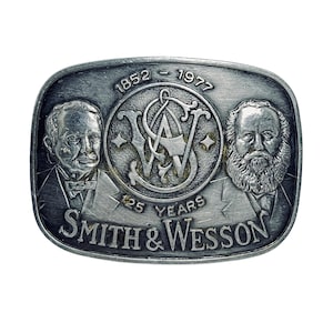 Vintage Silver Tone 1852 - 1977 Smith & Wesson Belt Buckle (5904)