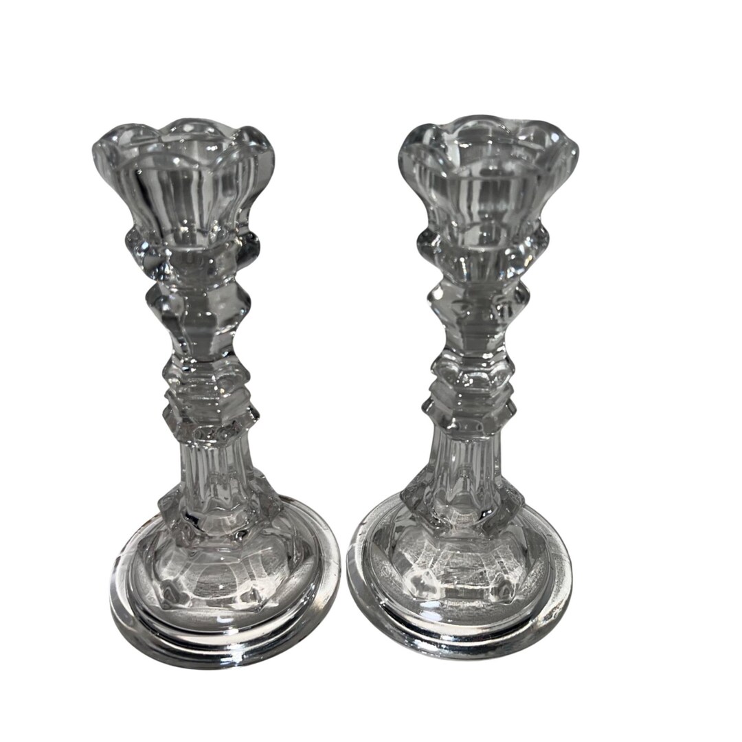 Vintage Pair of Mckee Glass Clear Pressed Glass Candlestick Holders - Etsy