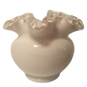 Vintage Fenton SilverCrest Milk Glass Candy Dish w/Ruffled & Crimped Edge