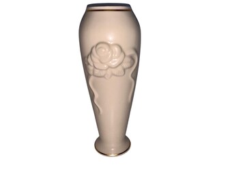Vintage Lenox Ivory Vase With Raised Rose Design & Gold Trim