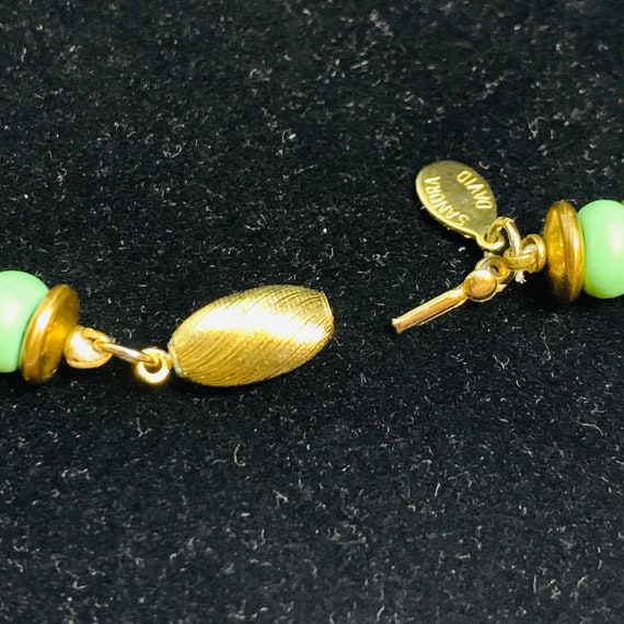 Vintage Gold Tone MOP & Green Bead Necklace Signe… - image 10