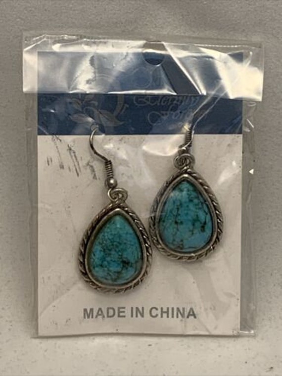 Natural Turquoise Chaco Canyon Silver Plate Earrings