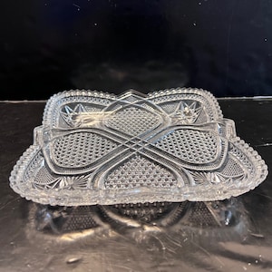 Vintage Clear Pressed Glass Square Plate 8&quot;