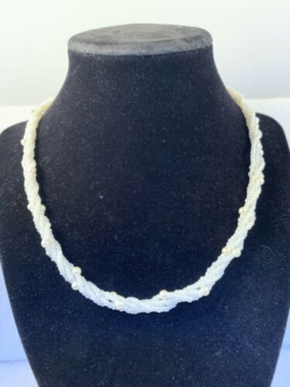 Vintage 18” White Seed Bead Rope necklace