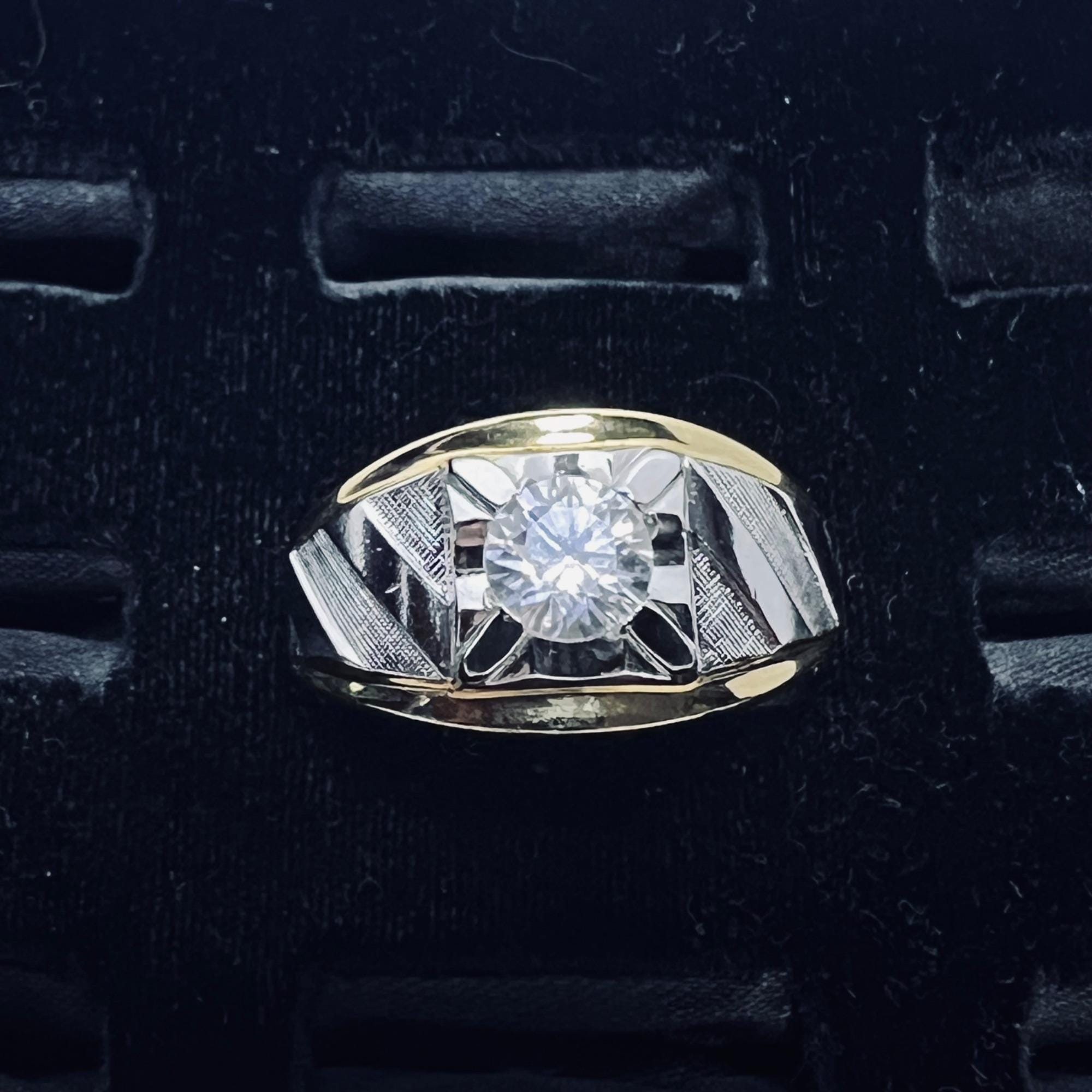 ESPO 14kt Gold Electroplate & Silver Tone Men's Ring W/clear