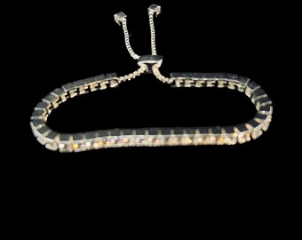 Silver Tone With Clear Rhinestones Bolo Bracelet (4684)