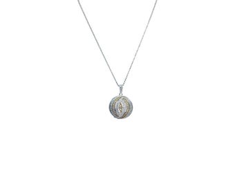 Pendentif bombé en argent sterling et or et zircone cubique Joseph Esposito (6001)
