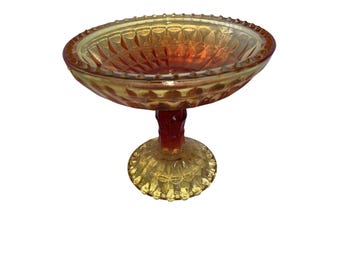 Vintage Amberina Glass Pedestal Diamond Candy Dish 5 1/2”