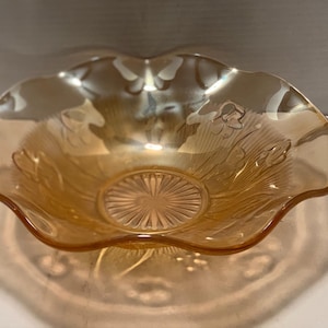 Vintage Jeanette Iris & Herringbone Marigold Glass Bowl 11 1/2&quot;