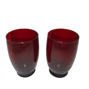 Vintage Anchor Hocking Baltic Royal Ruby Red Glass Water Goblets Set Of 2