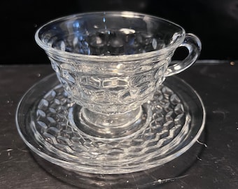 Vintage American Fostoria Clear Glass Flared Cup and Saucer