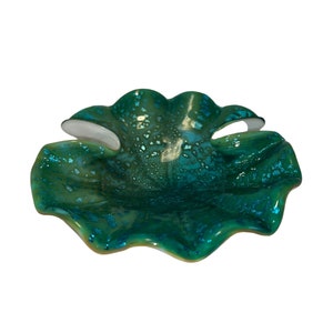 Vintage Handblown Green over White with Gold Flake Glass Bowl