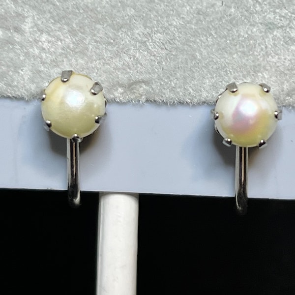 Vintage Dixelle Sterling Silver And Pearl Screw Back Earrings (3783)