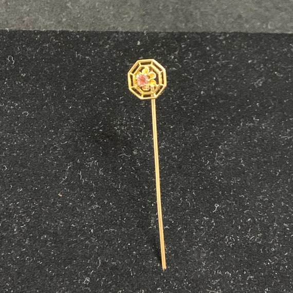 Vintage 10K Yellow Gold Floral Stick Pin With Pin… - image 3