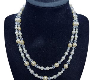 White Designs Double Strand Faux Pearl & Crystal Necklace (5596)