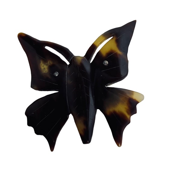 Vintage Thick Plastic Tortoise Shell Butterfly Br… - image 5
