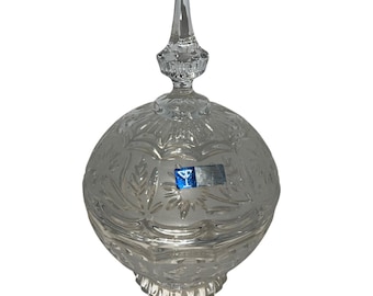 Vintage Crystal Clear Hand Cut 24% Lead Crystal Candy Dish With Lid
