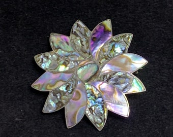 Vintage Taxco Sterling Silver Floral Abalone Brooch/Pendant Signed ASF (2464)