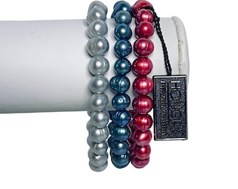 Set van 3 Honora zoetwaterparelarmbanden blauw, zilver en roze (5955)