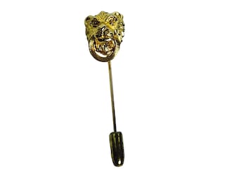 Vintage MIMI Gold Tone Lion Head Door Knocker Stick Pin (6076)