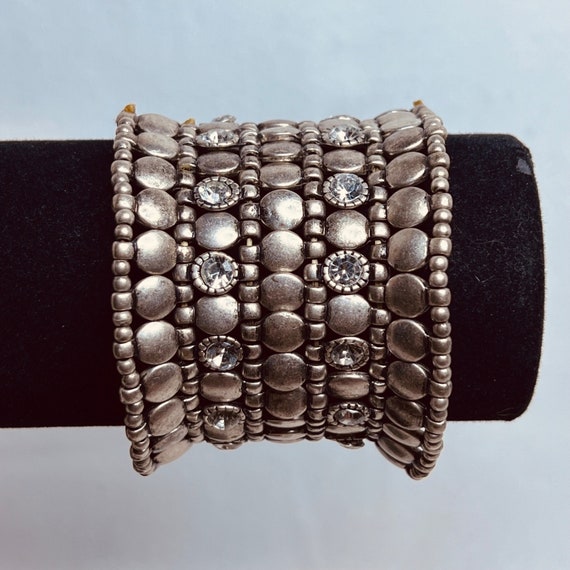 Wide Silver Tone Stretch Bracelet