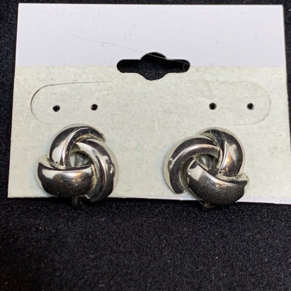 Knotted Silver Tone Screw Back Earrings