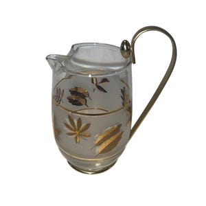 Vintage Libbey Glass Company Jarra de vidro Golden Foliage com alça removível