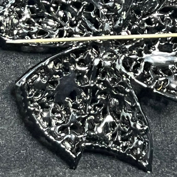 Vintage Black Ribbon Brooch With Black Rhinestone… - image 10