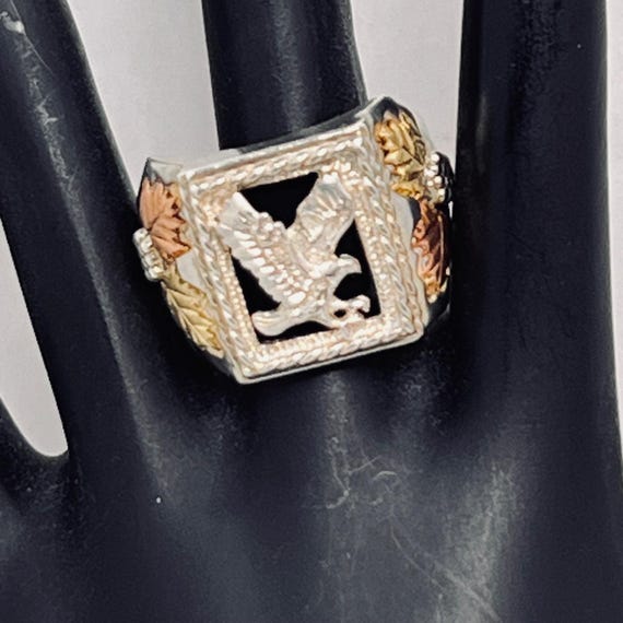 Black Hills Sterling Silver & Onyx Men's Eagle Ring W/12K Gold