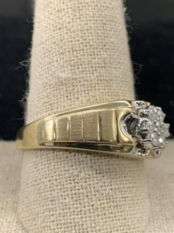 10K Yellow Gold Men's Diamond Cluster Ring Signed ZEI W 10K Yellow Gold Men's Diamond Cluster Ring Signed ZEI W
