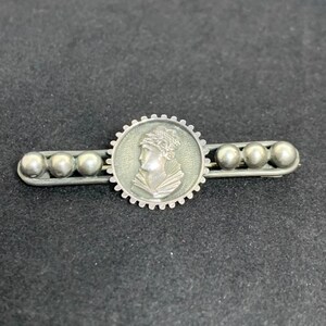 Vintage Victorian Silver Tone Lady Bar Brooch With C Clasp (2450)