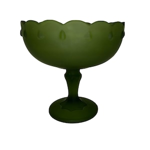 Vintage Indiana Glass Frosted Green Teardrop Pedestal Bowl