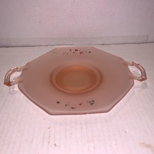 Vintage Frosted Pink Glass Serving Plate w/ Handles