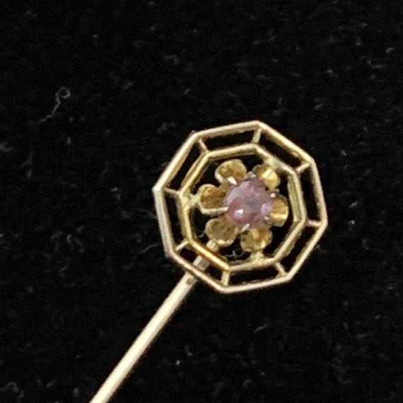 Vintage 10K Yellow Gold Floral Stick Pin With Pin… - image 2
