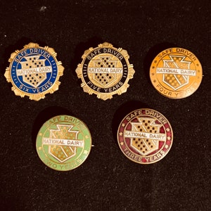 Vintage Lot of National Dairy Gold Tone Safe Driver Lapel Pins Years 2-6 (3920)