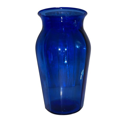 ヴィンテージ ヘーゼルアトラス コバルトブルー ガラス リブ花瓶 7 3/4
