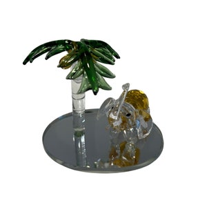 Vintage Swarovski Crystal Elephant and Palm Tree w/ Mirror Base