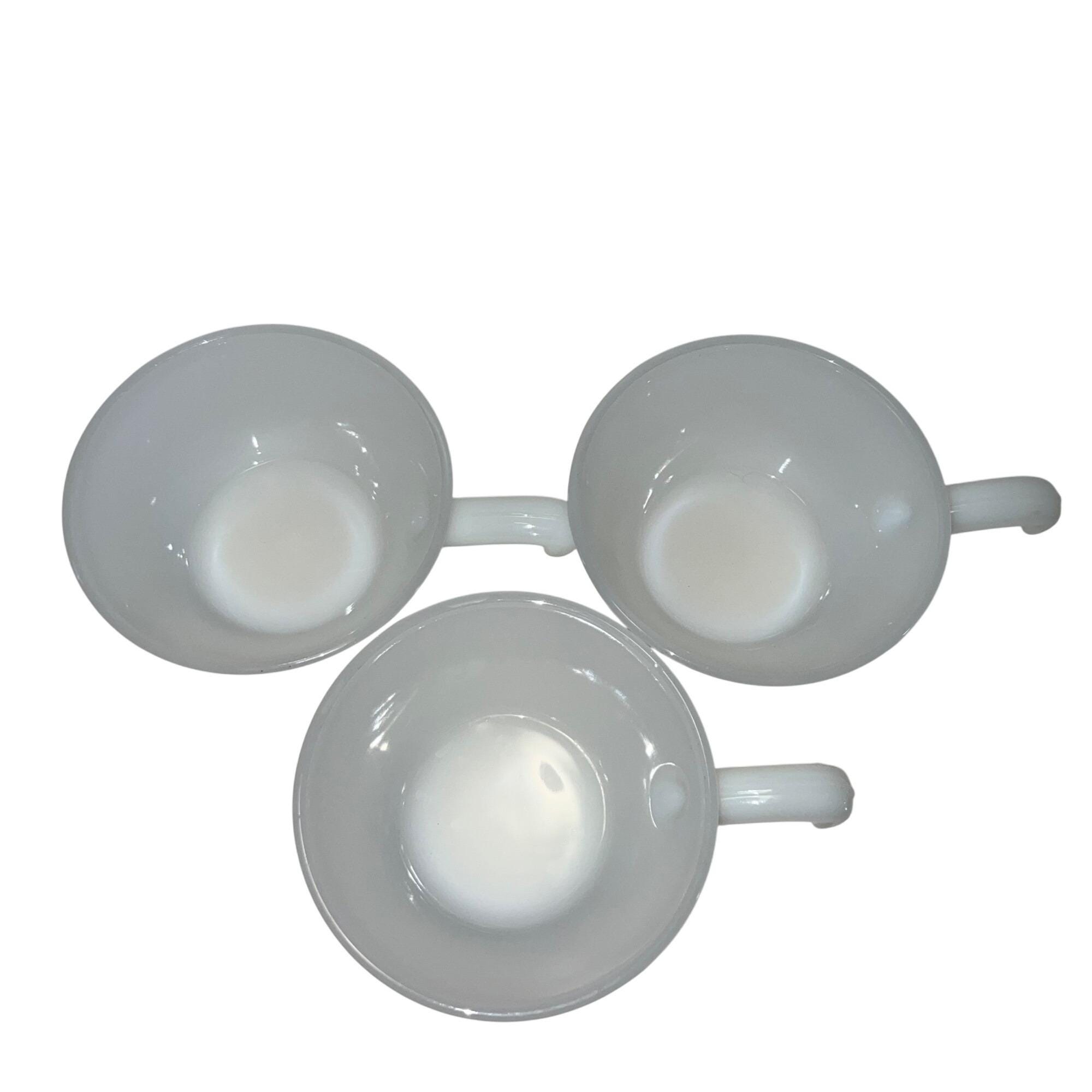 Vintage Set of 3 Anchor Hocking Fire King Milk Glass Handled Soup