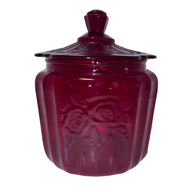 Vintage Red Open Rose Mayfair Glass outlet Biscuit Jar