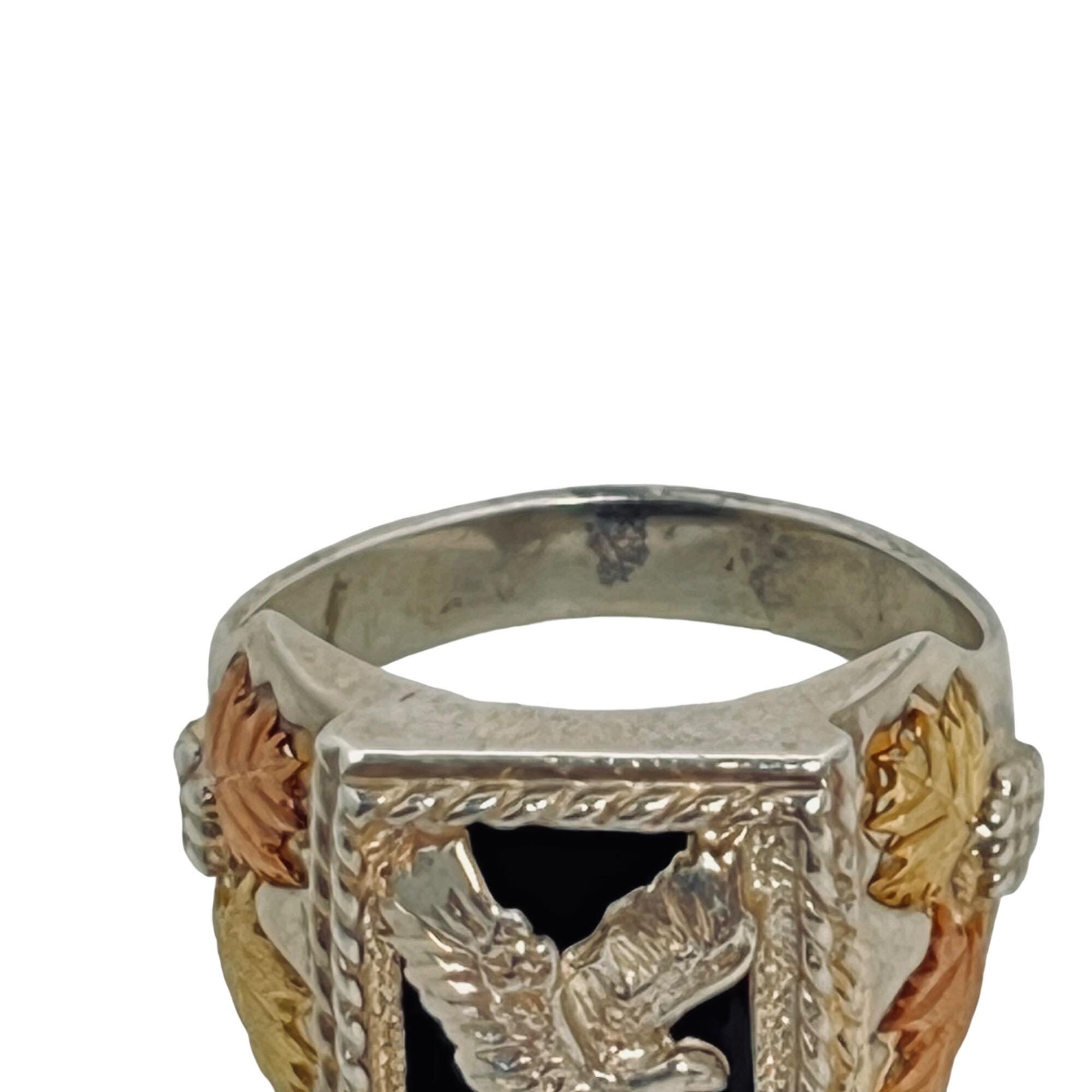 Black Hills Sterling Silver & Onyx Men's Eagle Ring W/12K Gold